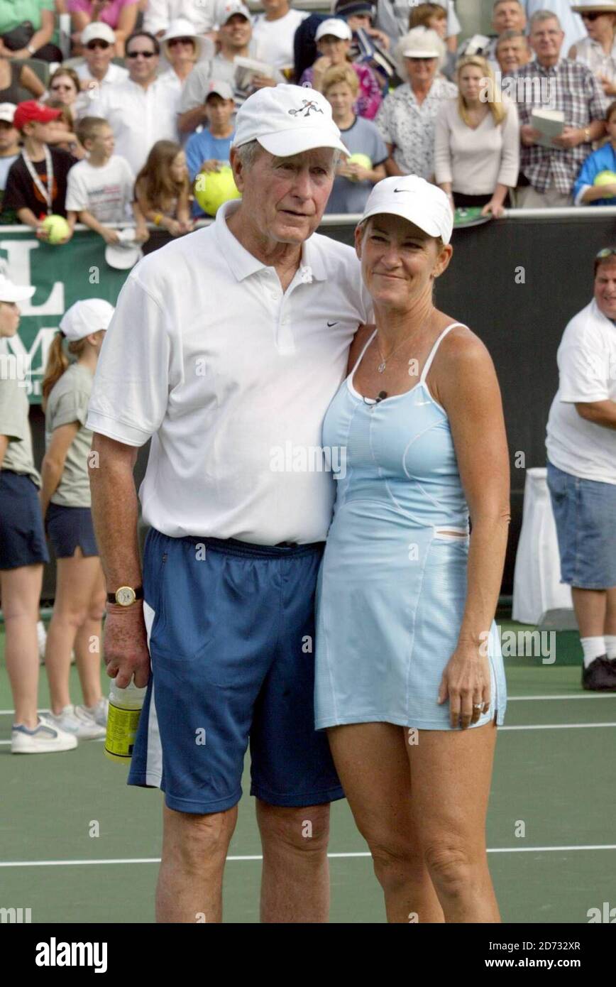 George W Bush with Chris Evert at The Chris Evert/Bank of America Pro