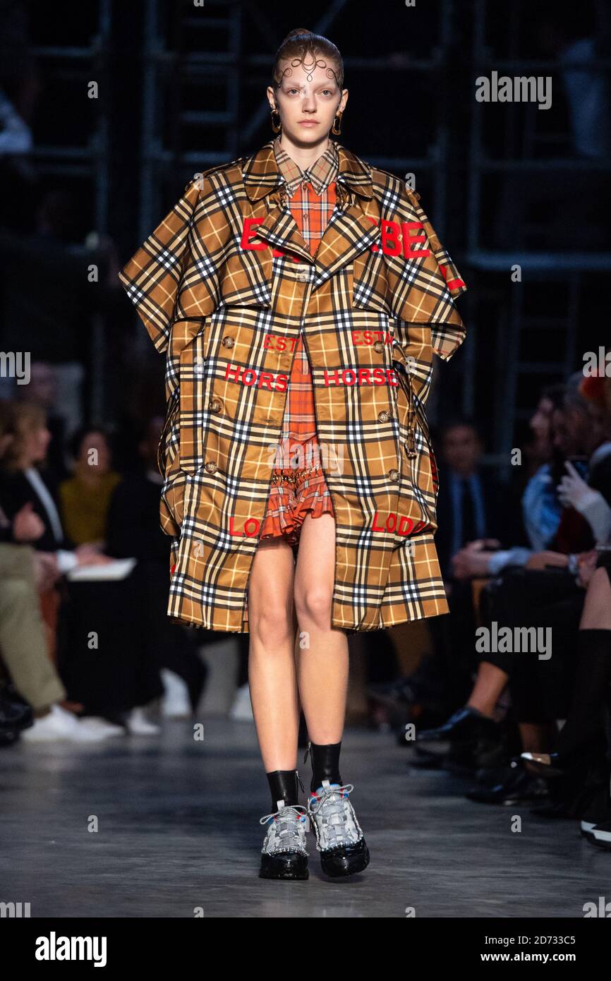 Models on the catwalk during the Burberry fashion show, held at Tate  Modern, as part of London Fashion Week A/W 2019. Picture date: Sunday  February 17, 2018. Photo credit should read: Matt