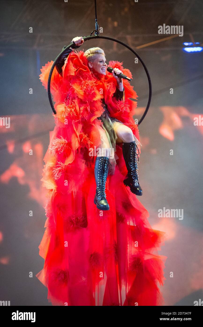 Pink on stage at the Brit Awards 2019 at the O2 Arena, London. Photo ...