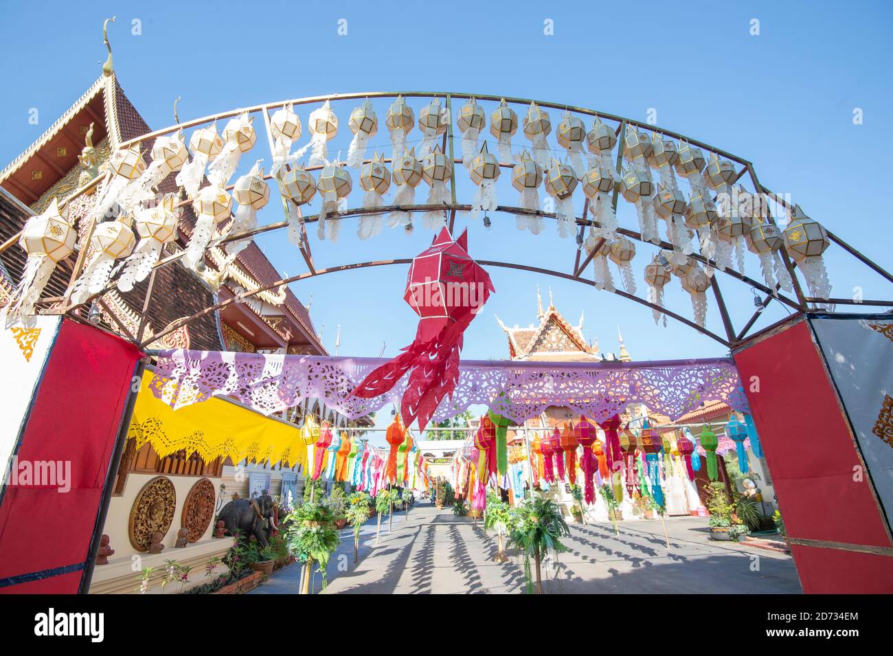 Traditional Lanna Tung , Tung is a symbol of the north, Can be seen in northern Thailand. Stock Photo