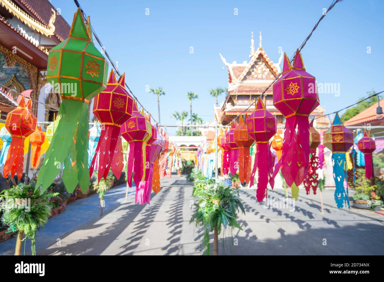 Traditional Lanna Tung , Tung is a symbol of the north, Can be seen in northern Thailand. Stock Photo