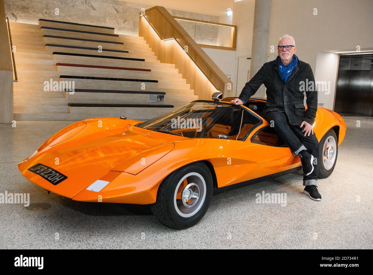 Malcolm McDowell pictured with the Probe 16 car from the film A