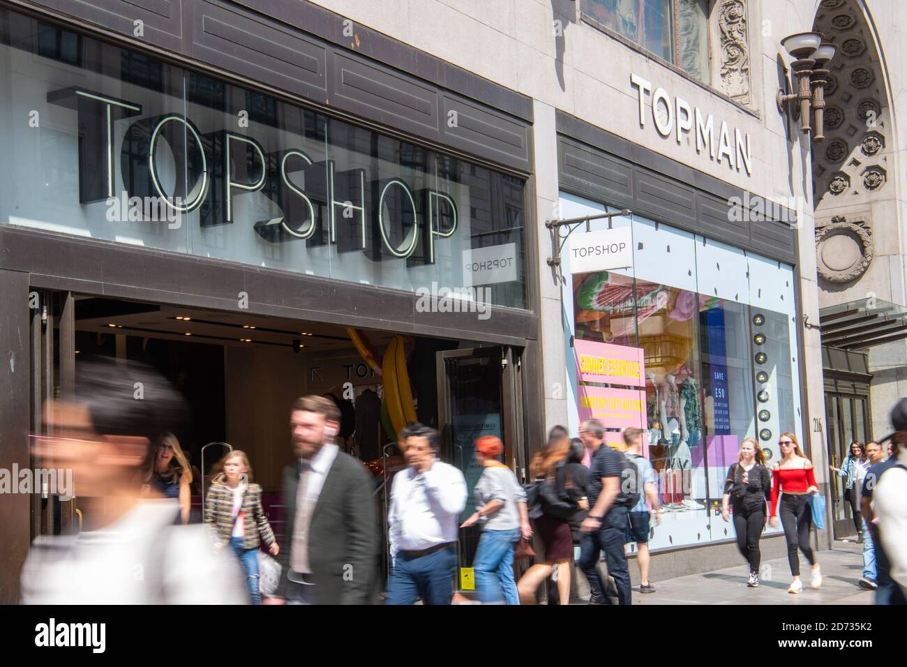 General view of a TopShop and TopMan branch in Oxford Circus, London. The  chains form part of the Arcadia group. Picture date: Thursday May 23, 2019.  Photo credit should read: Matt Crossick/Empics