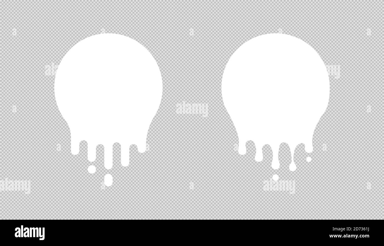 Paint drip stickers, circle white melt drop vector icons. Vector milk circle melt drops