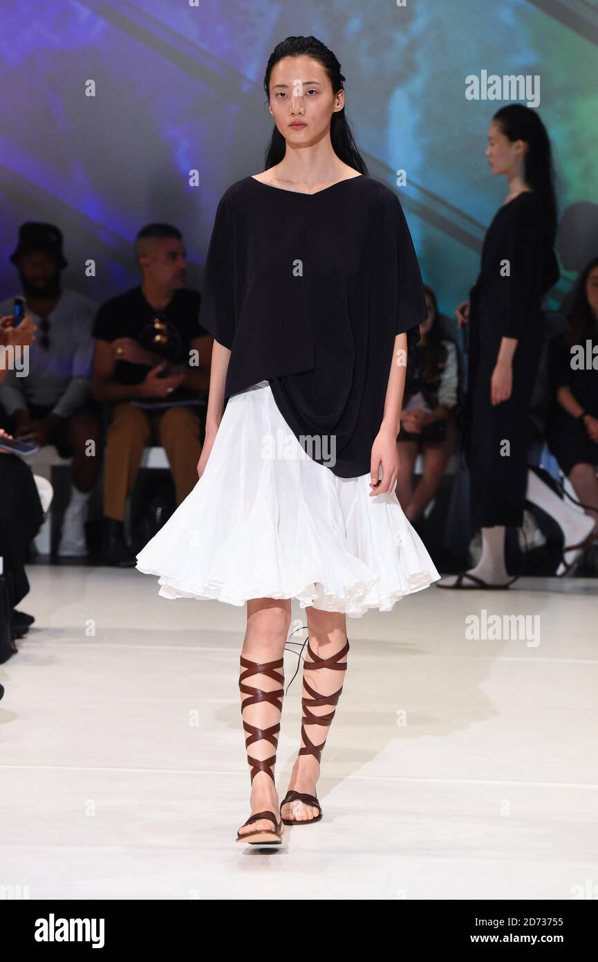 A model on the Chalayan catwalk show during Spring/Summer 2020 London Fashion Week, at Sadler's Wells theatre, London. Picture date: Sunday September 15, 2019. Photo credit should read: Matt Crossick/Empics Stock Photo