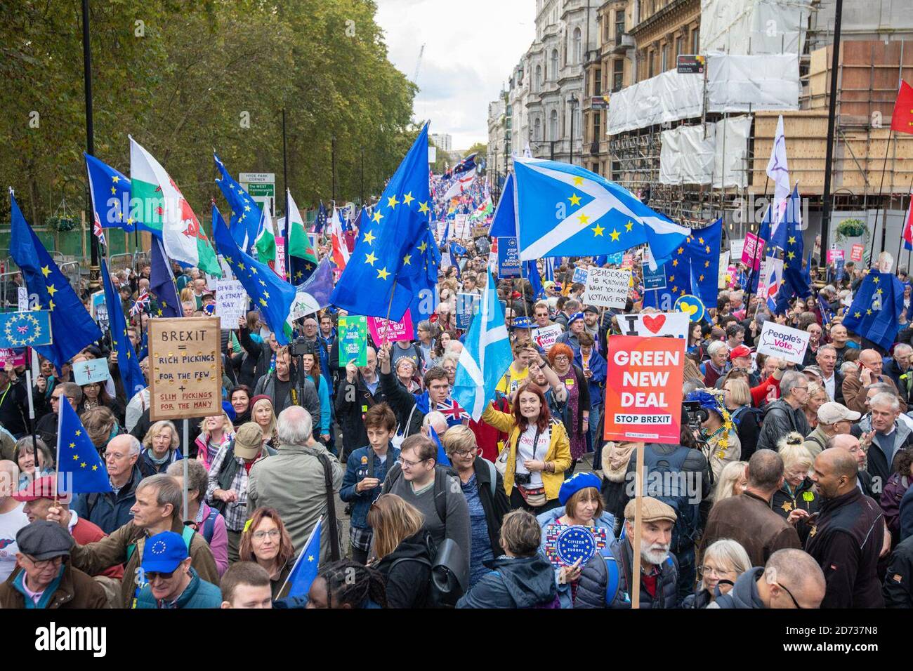 Protesters in an anti-Brexit, 'Let Us Be Heard' march on Piccadilly in London, as they head to Parliament Square. Picture date: Saturday October 19, 2019. Photo credit should read: Matt Crossick/Empics Stock Photo