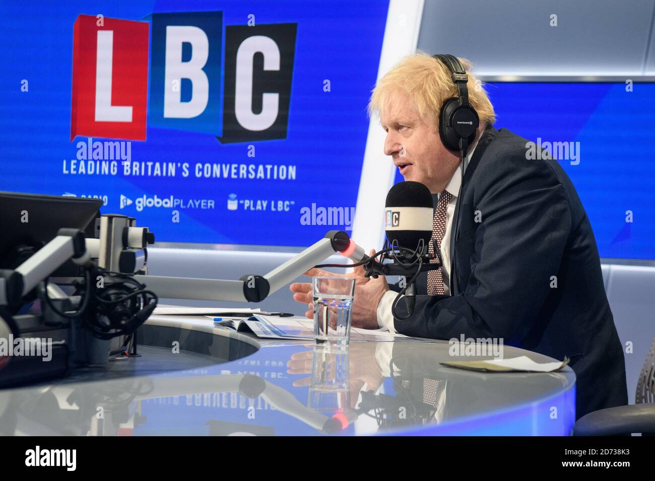 Prime Minister Boris Johnson takes part in a live phone in on LBC, hosted  by breakfast presenter Nick Ferrari, at their studios in central London  .Picture date: Friday November 29, 2019. Photo