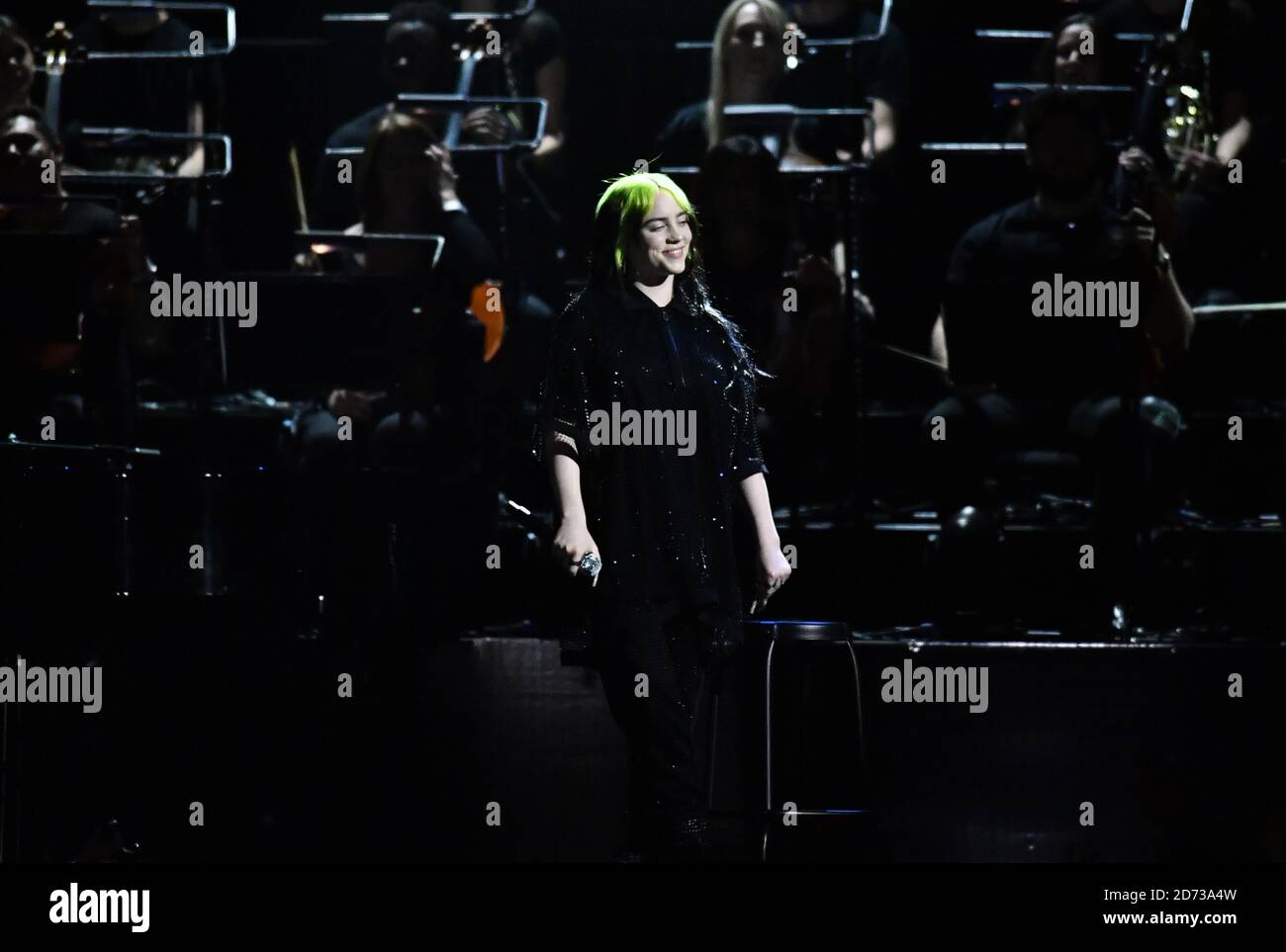 Billie Eilish on stage at the Brit Awards 2020 at the O2 Arena, London  Stock Photo - Alamy