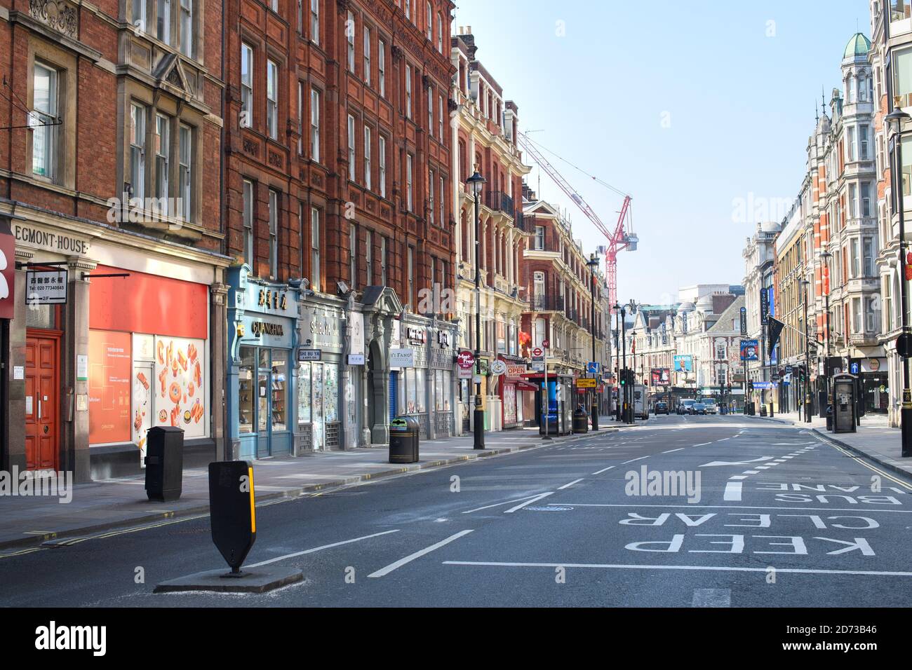 An empty Shaftesbury Avenue, London, as the UK continues in lockdown to help curb the spread of the coronavirus. Picture date: Thursday April 9, 2020. Photo credit should read: Matt Crossick/Empics Stock Photo