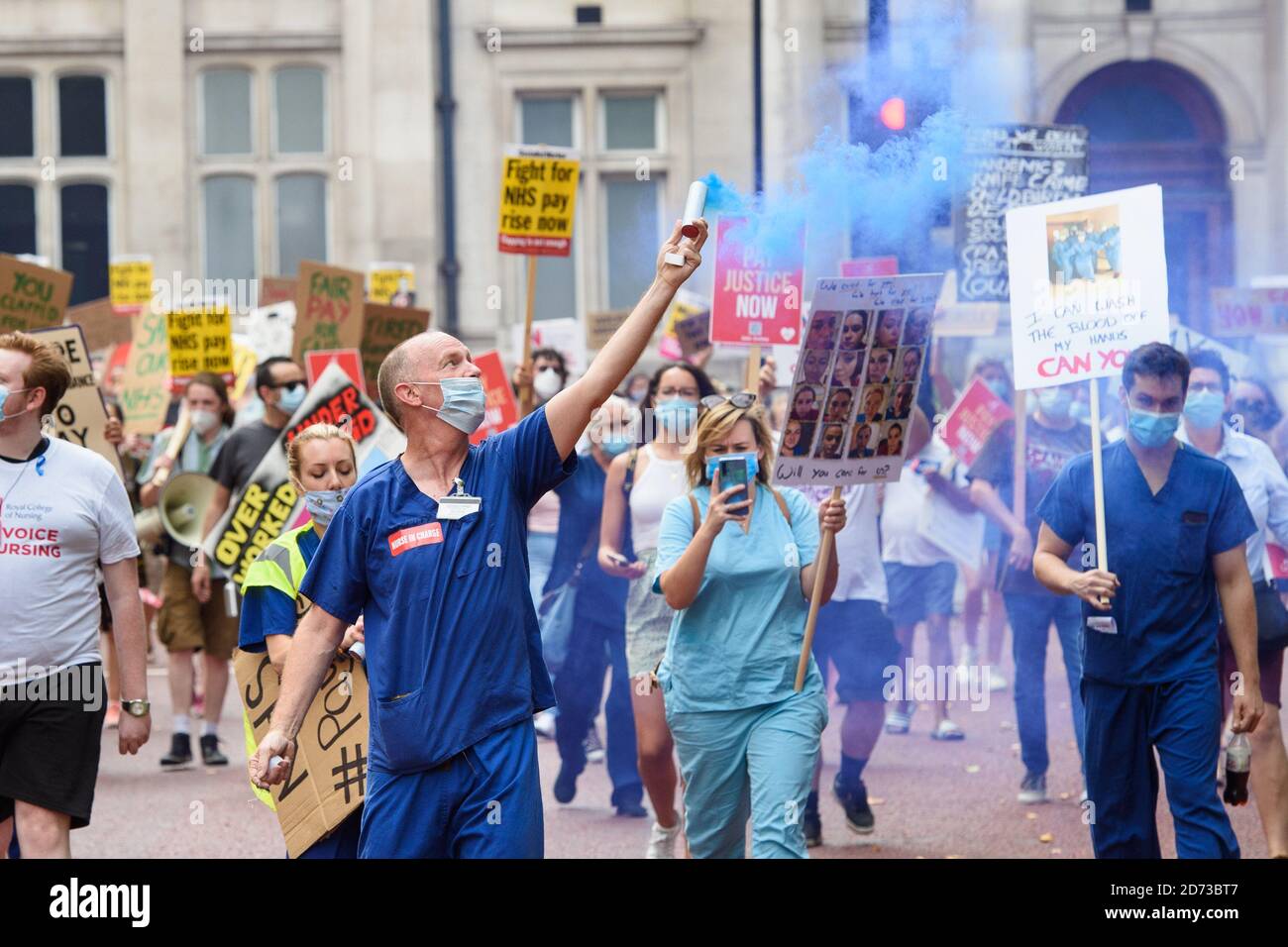 Nurses, health workers, and supporters demonstrate in Westminster, London, calling on the government to give NHS staff a pay rise. Picture date: Saturday August 8, 2020. Photo credit should read: Matt Crossick/Empics Stock Photo