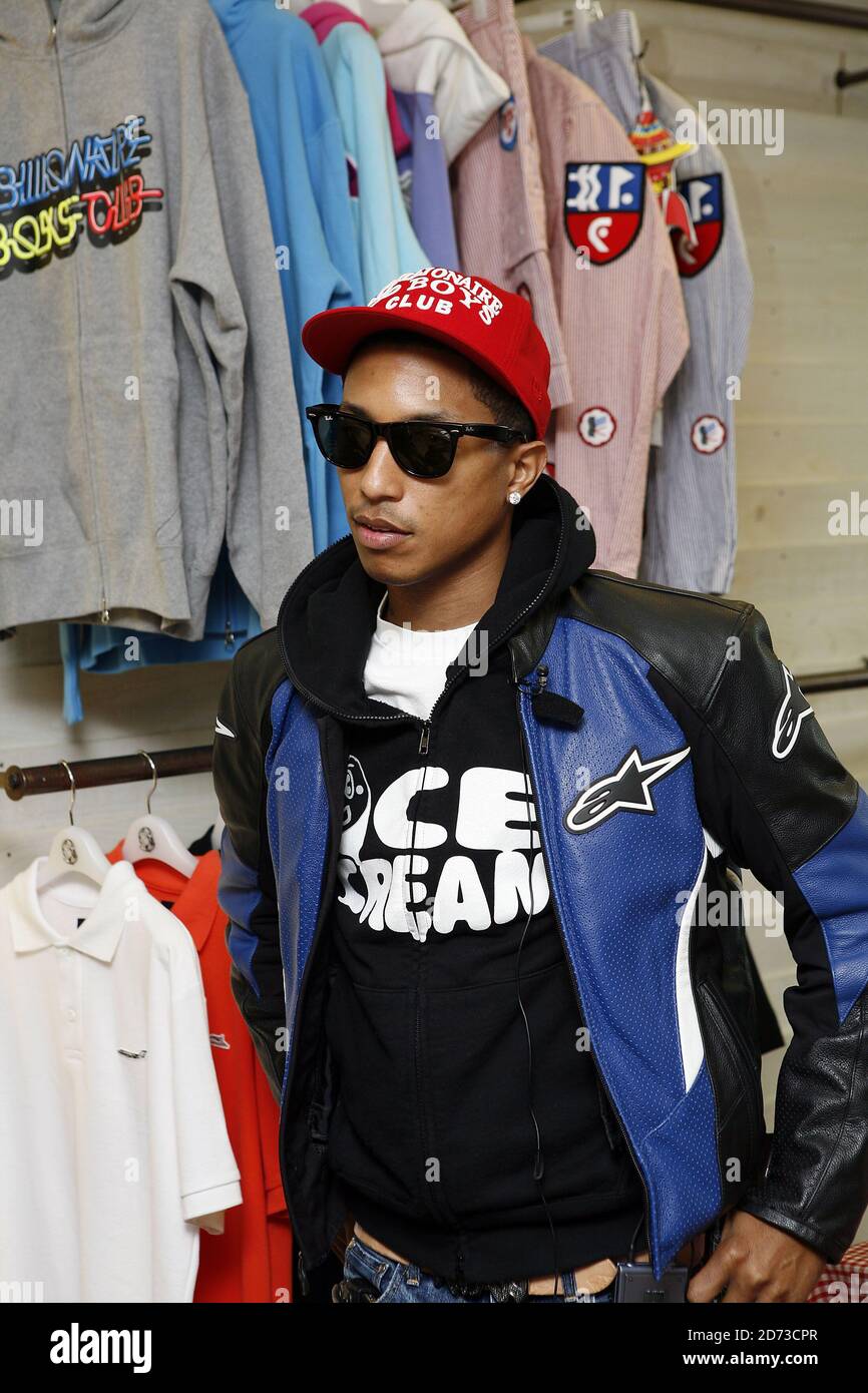 Pharrell Williams during a signing of new N.E.R.D album Seeing Sounds at the Hideout store in Soho, London. Stock Photo