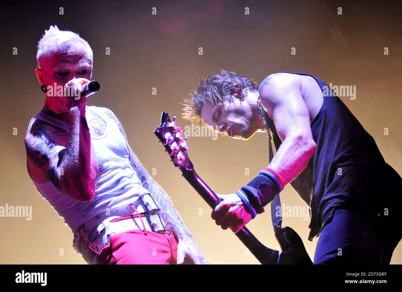 Keith Flint and Liam Howlett of The Prodigy on stage at Wembley Arena in north London Stock Photo