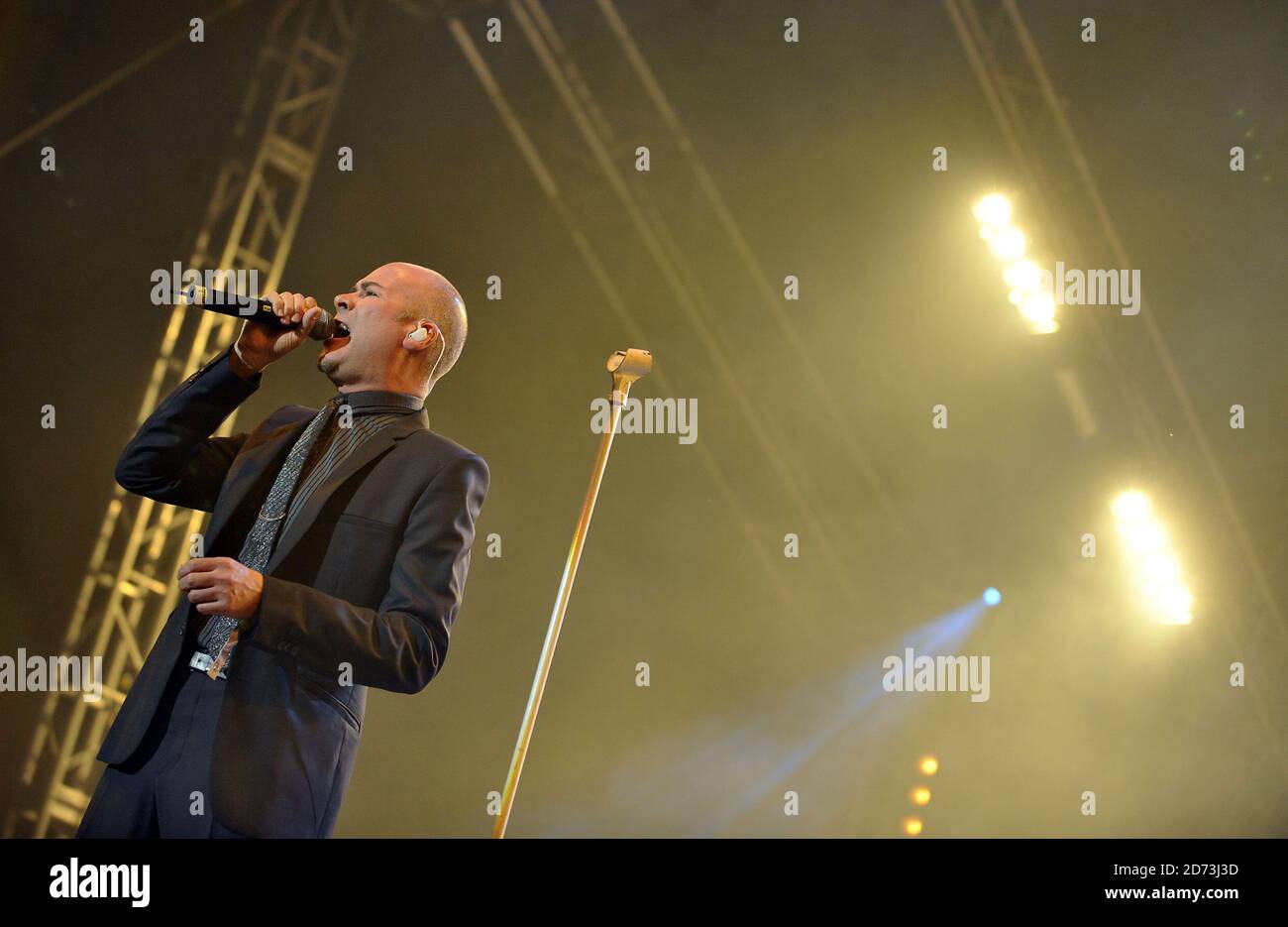Phil Oakey of The Human League performing on the eve of the first day
