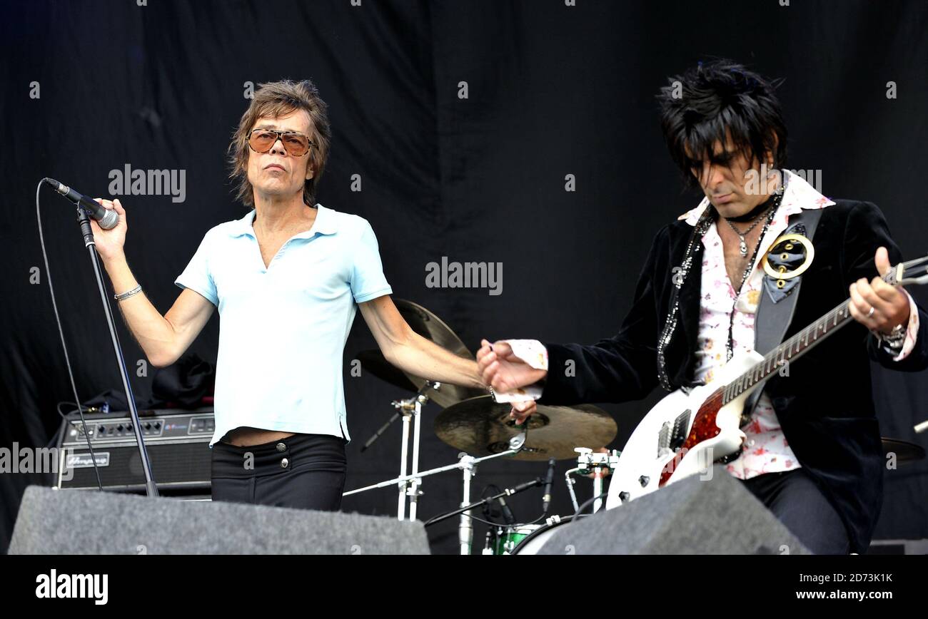 The New York Dolls performing live at the Lovebox Weekender festival, in Victoria Park in east London Stock Photo