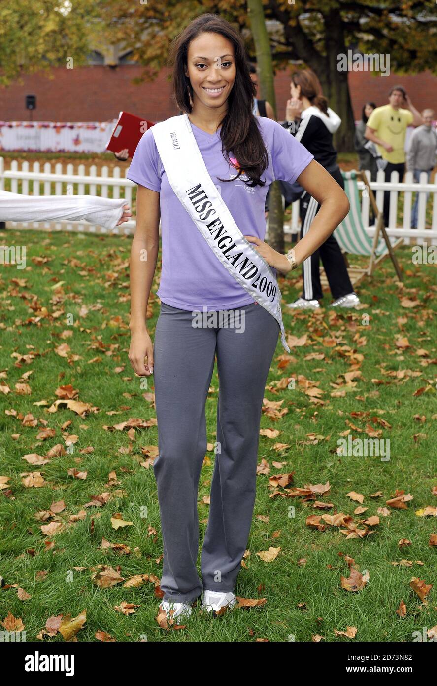 Miss England Rachel Christie seen at the start of the Royal Parks Foundation Half Marathon, in Hyde Park in central London Stock Photo