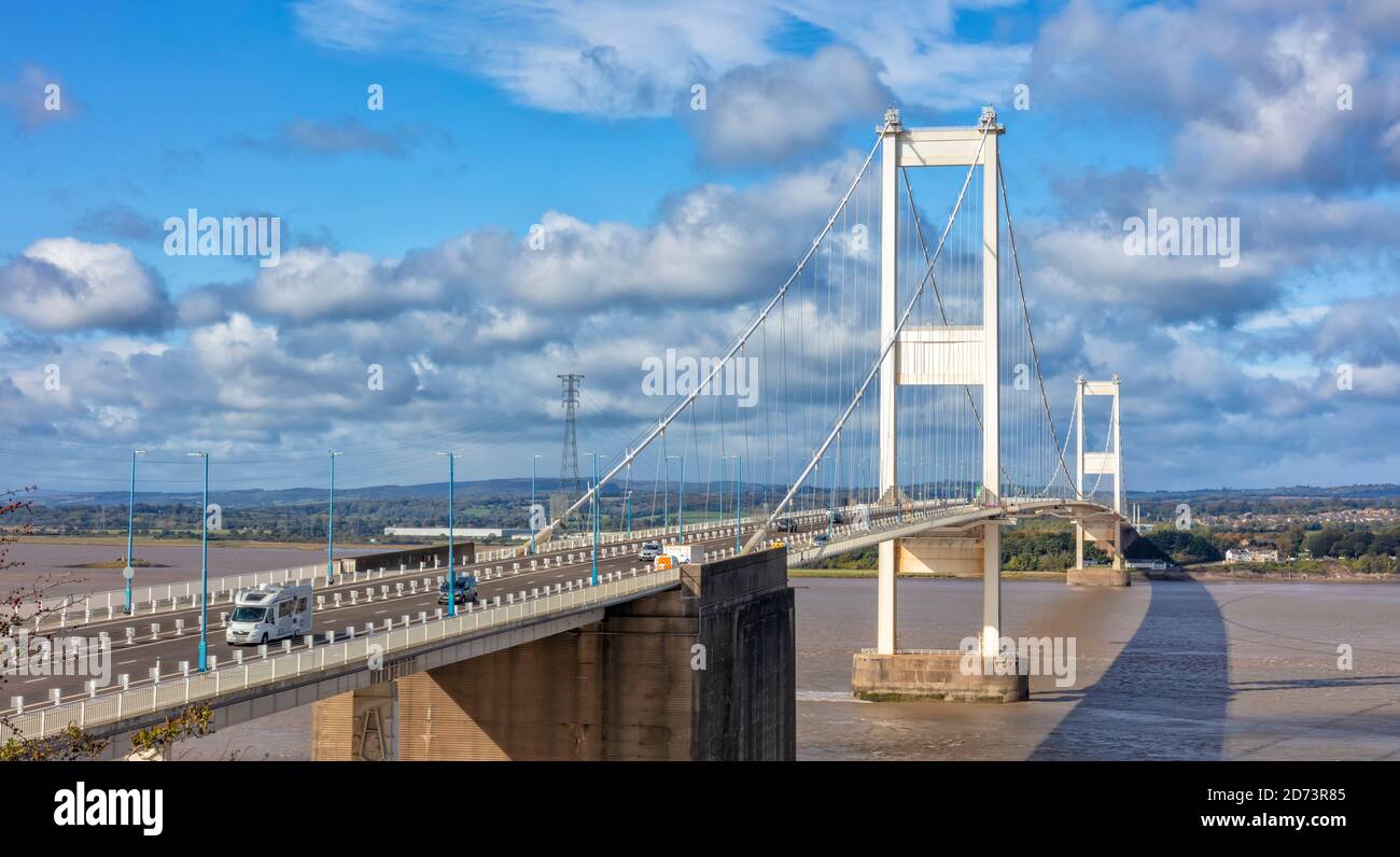 The original Severn Bridge opened in 1966, Aust. South Gloucestershire, England, United Kingdom Stock Photo