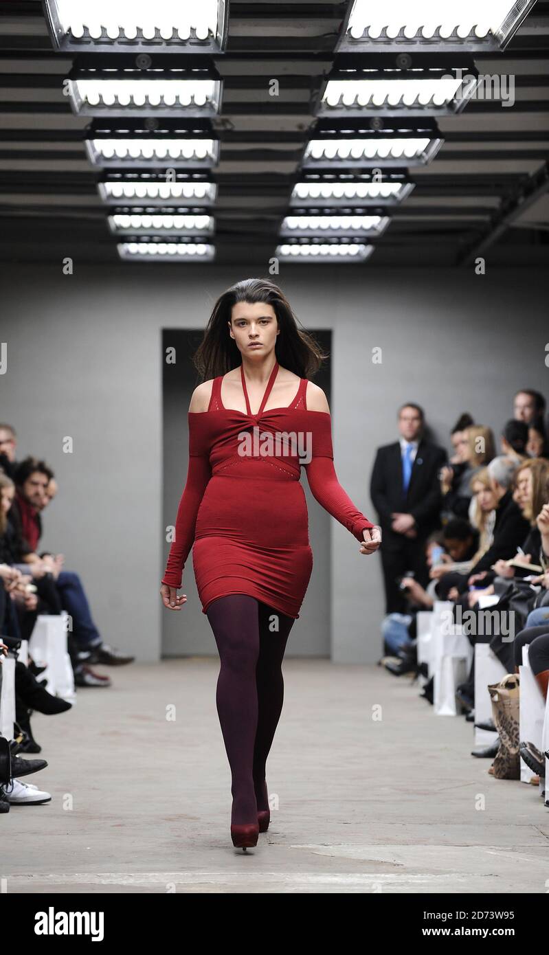 Model Crystal Renn on the catwalk at the Mark Fast fashion show, held at the Top Shop venue in central London, as part of London Fashion Week. Stock Photo