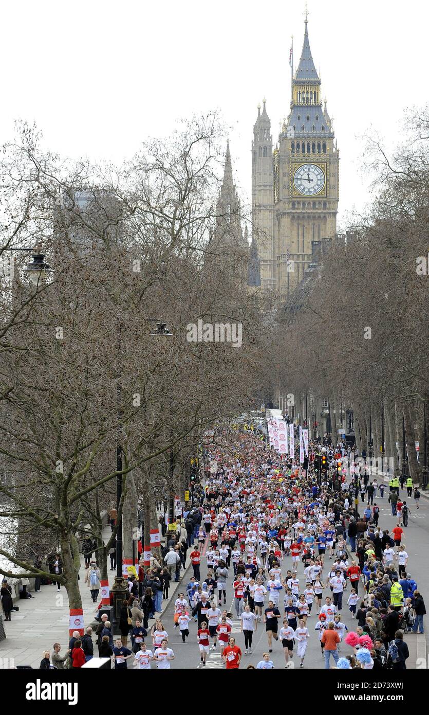 Runners on london sainsburys sport relief mile on victoria embankment