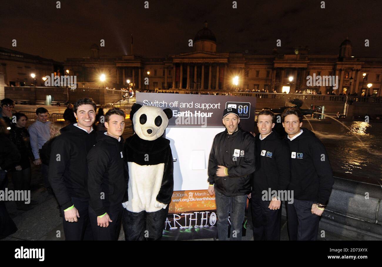 Blake turn off the lights in Trafalgar Square, London, to mark the start of the WWF Earth Hour.  Stock Photo