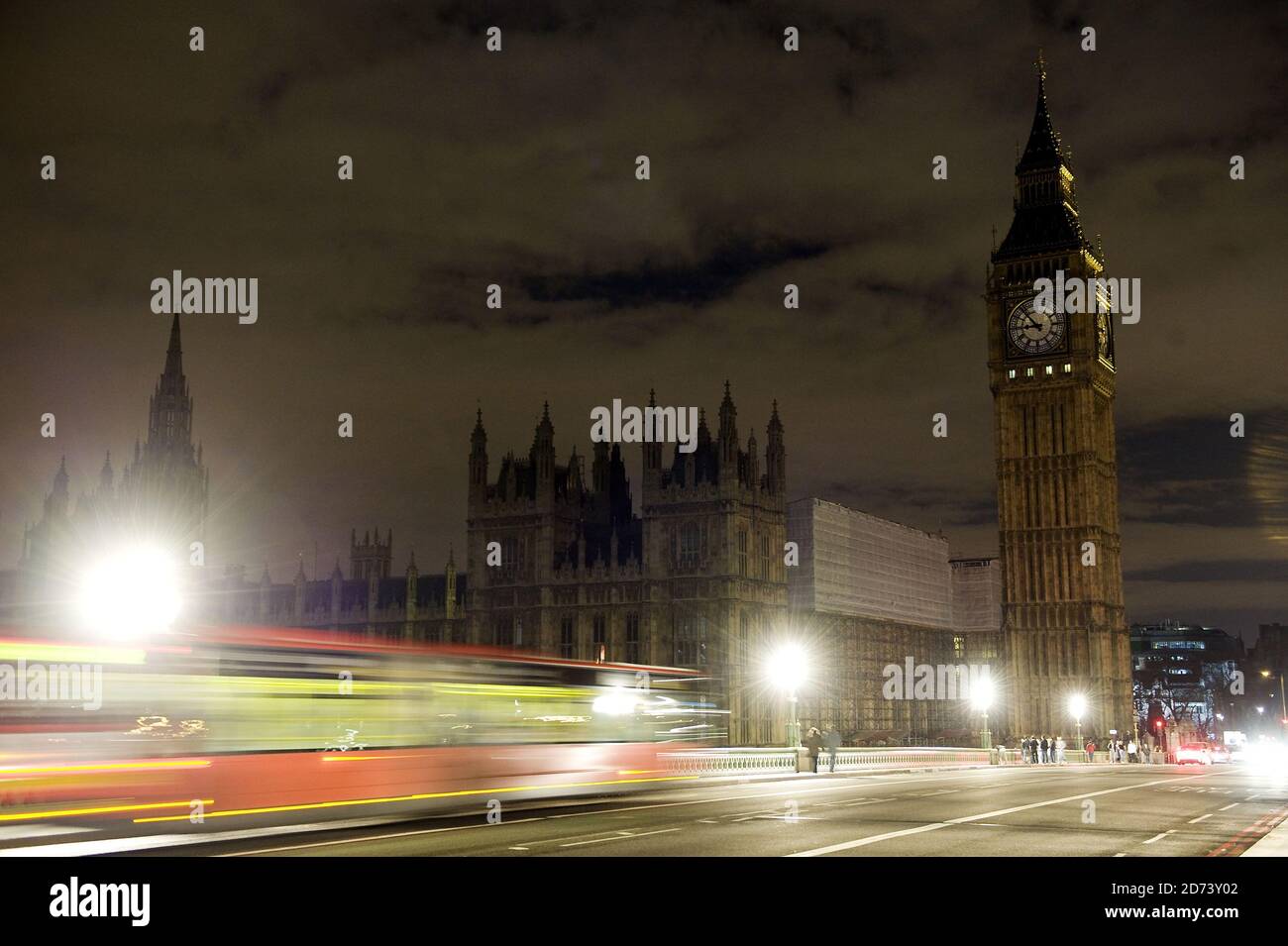 The Houses of Parliament, London, seen in darkness as the lights were turned off to mark WWF's Earth Hour.  Stock Photo