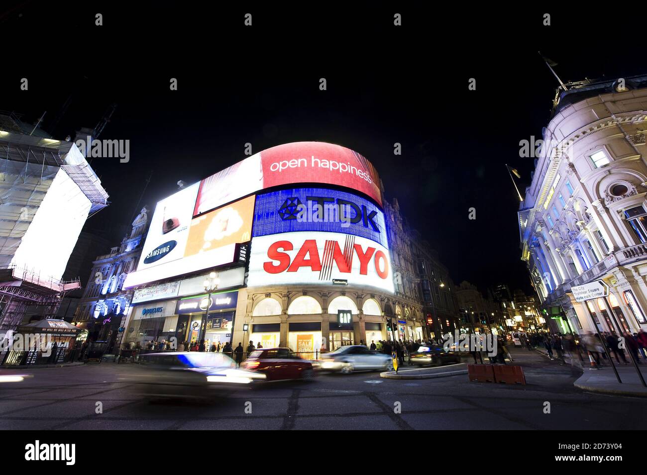 Piccadilly CIrcus, London, returns to normal after the lights were turned off to mark WWF's Earth Hour.  Stock Photo