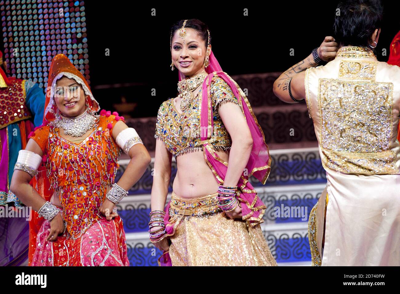 Dancer Carol Furtado (centre) performs scenes from the Merchants of Bollywood, at the Peacock Theatre in central London.  Stock Photo