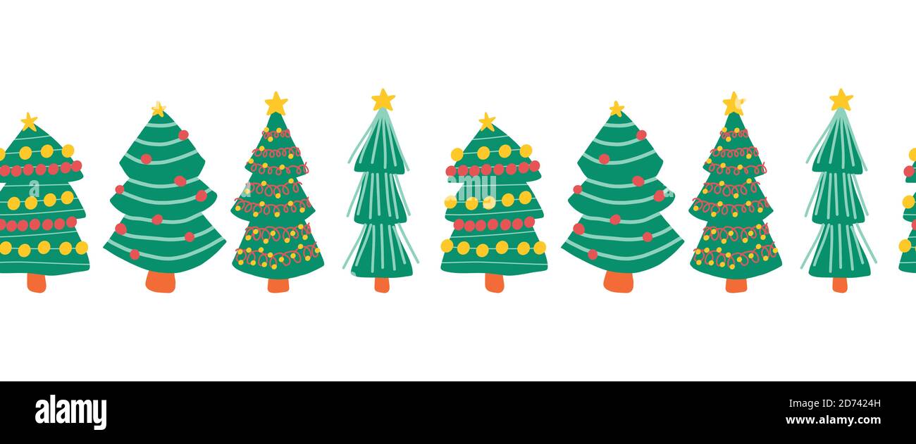 Christmas trees seamless horizontal repeating vector border. Hand drawn  decorative Winter holiday design for decoration, banners, ribbons, greeting  Stock Vector Image & Art - Alamy