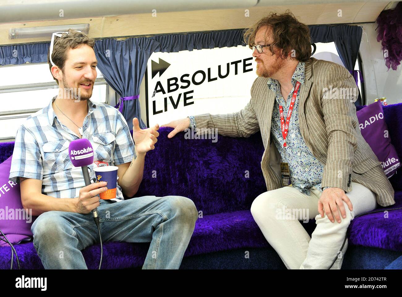 Frank Turner and DJ Geoff Lloyd backstage in the Absolute Radio area on the  second day of the Latitude festival in Southwold, Suffolk Stock Photo -  Alamy