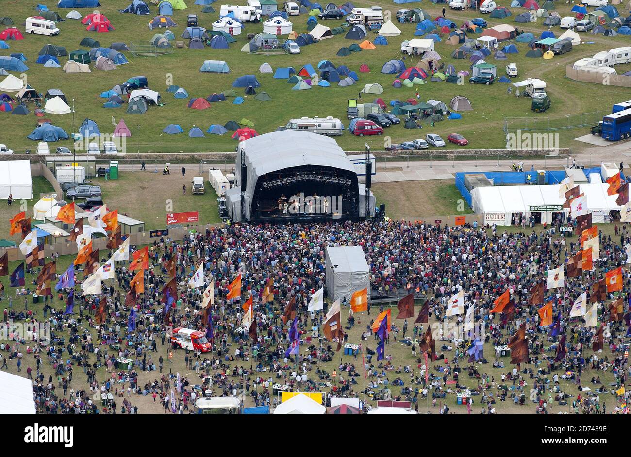 An aerial view of the main stage at Charlton Park taken on the second day of the Womad festival