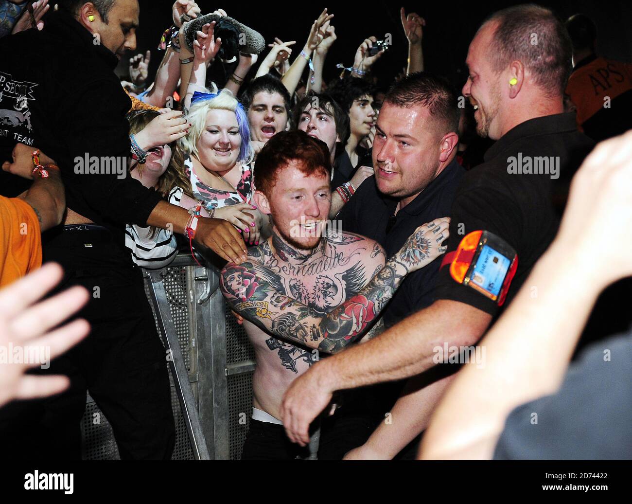 Frank Carter of Gallows performing at the Leeds Festival, as the band ...