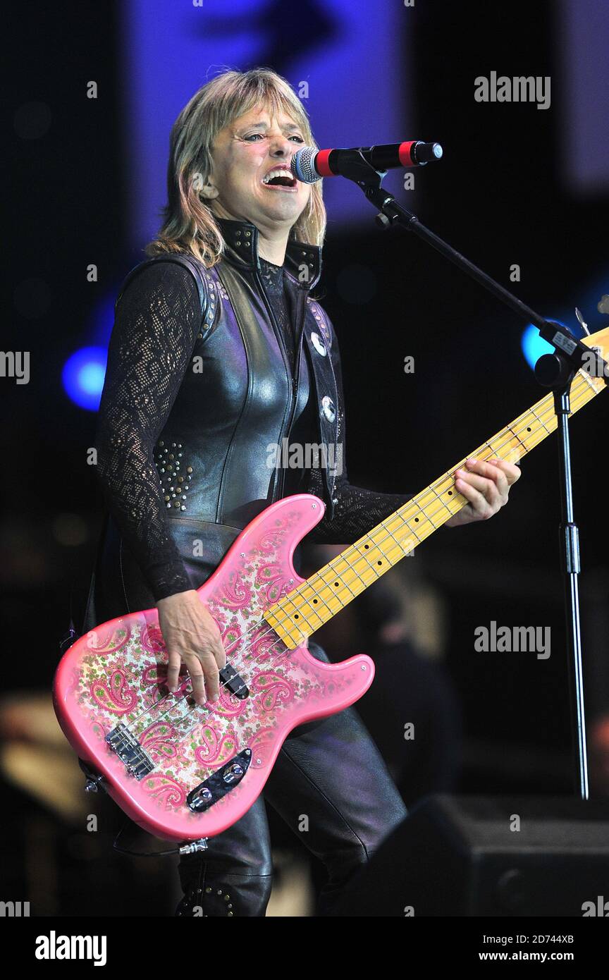 Suzi Quatro performing at the BBC Radio 2 Elvis Forever concert in Hyde Park in central London.  Stock Photo