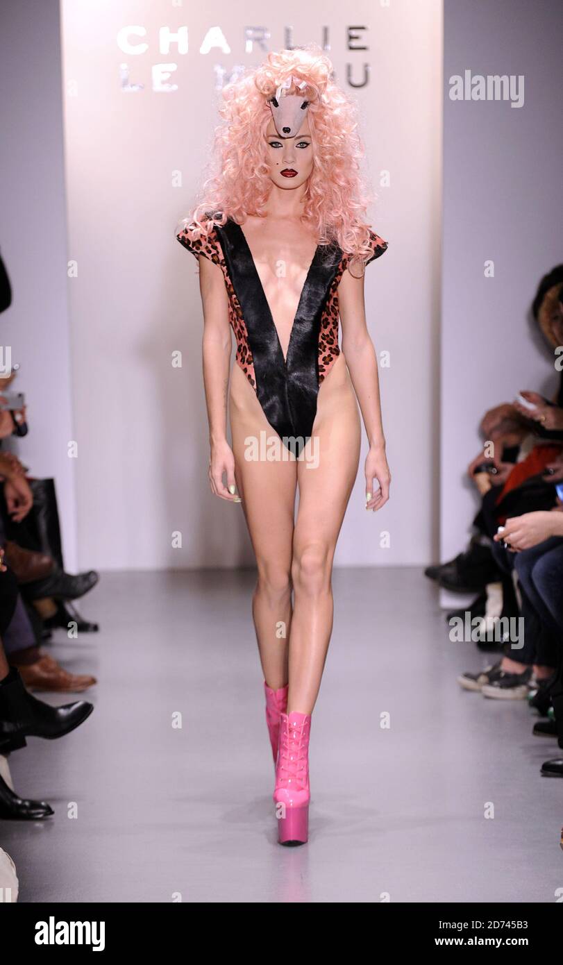 A Model On The Catwalk At The Charlie Le Mindu Fashion Show Held At The On Off Venue As Part Of London Fashion Week Spring Summer 11 Stock Photo Alamy