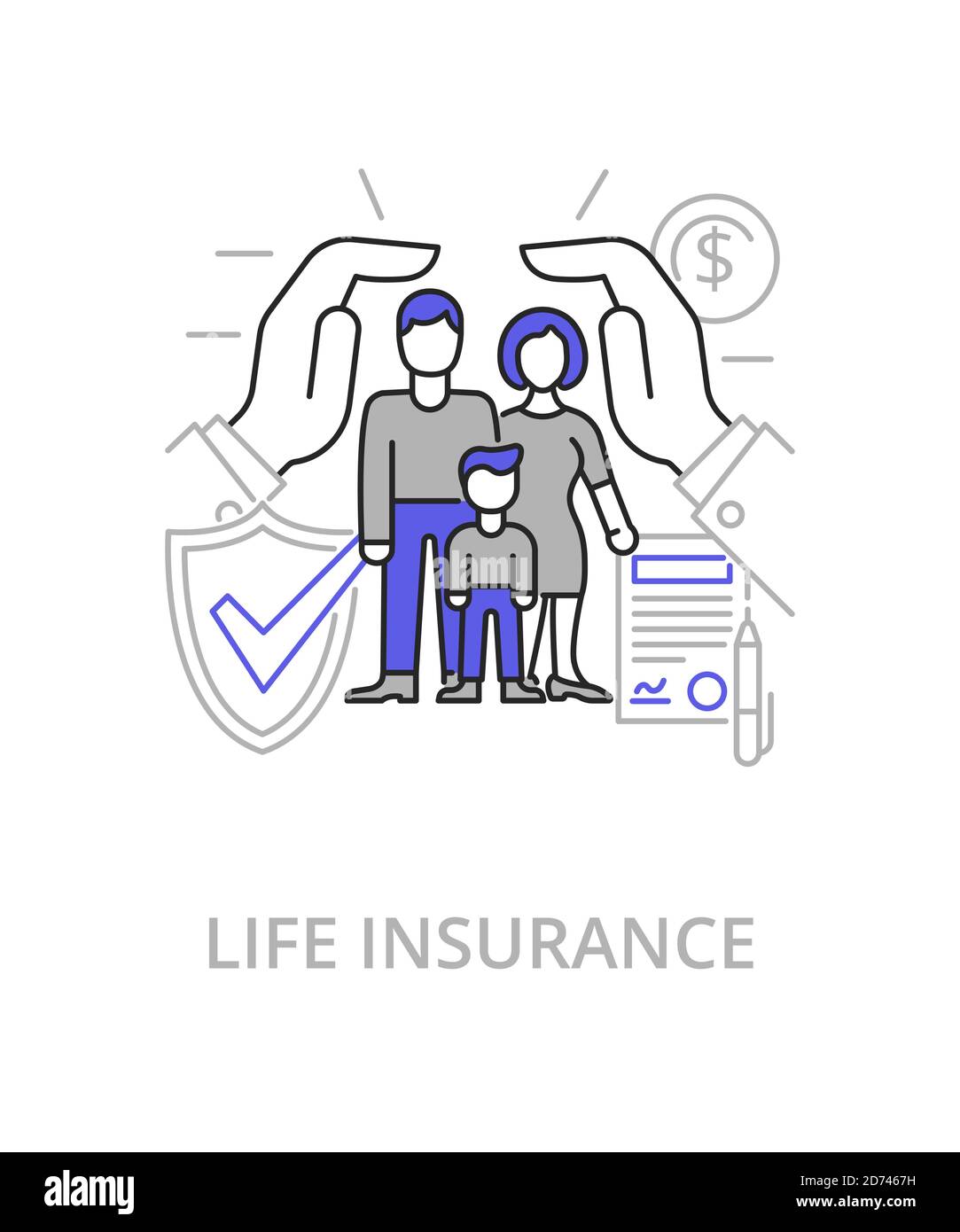 Life insurance flat line illustration in trend style. Complex vector