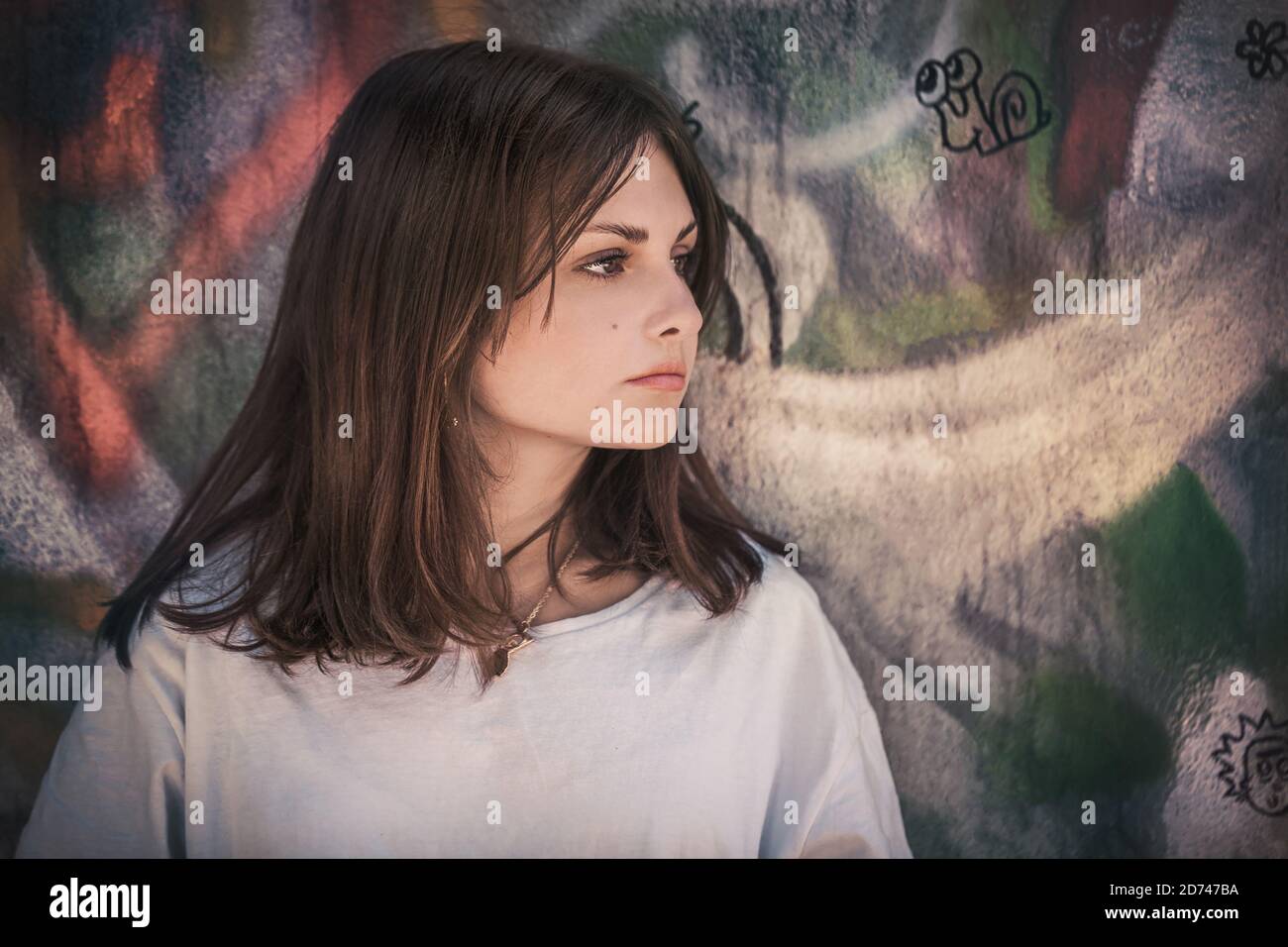 Portrait of a teenage girl with long hair Stock Photo - Alamy