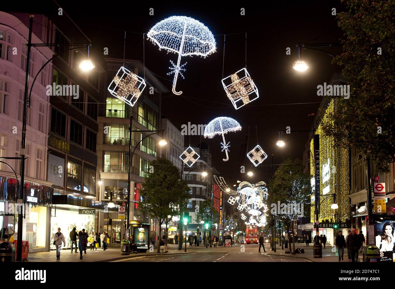A general view of the Christmas lights on Oxford Street in central