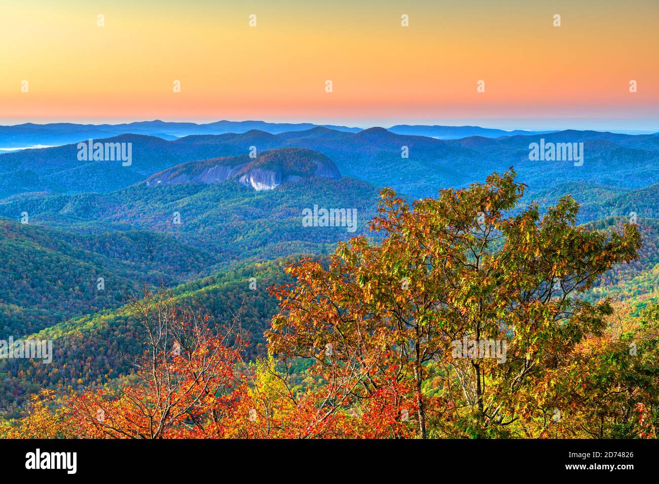 Pisgah National Forest, North Carolina, USA at Looking Glass Rock during autumn season in the morning. Stock Photo