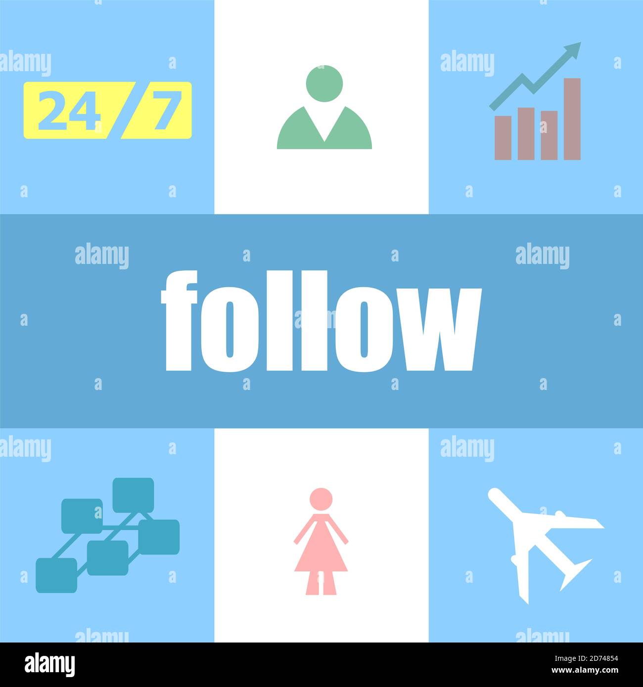 Social media concept. word Follow . Can be used for workflow layout ...