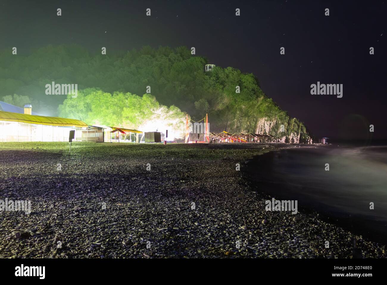 night pebble sea beach Stock Photo