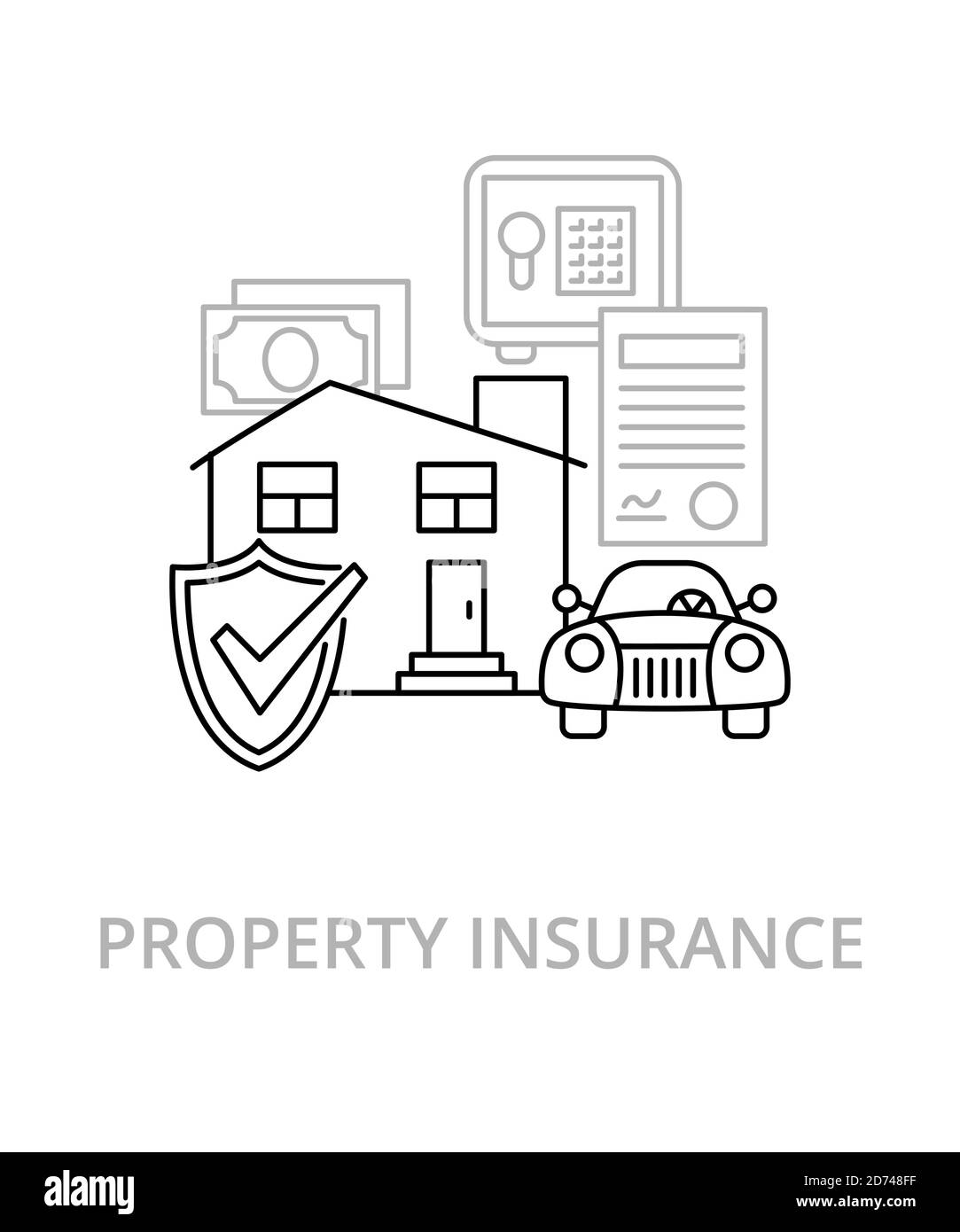 Property flat line illustration in trend style. Complex vector icon and concept Stock Vector