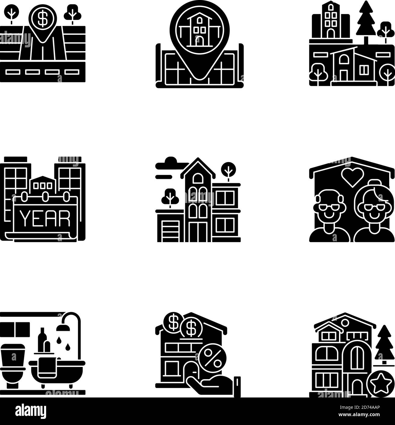 House services black glyph icons set on white space Stock Vector Image ...