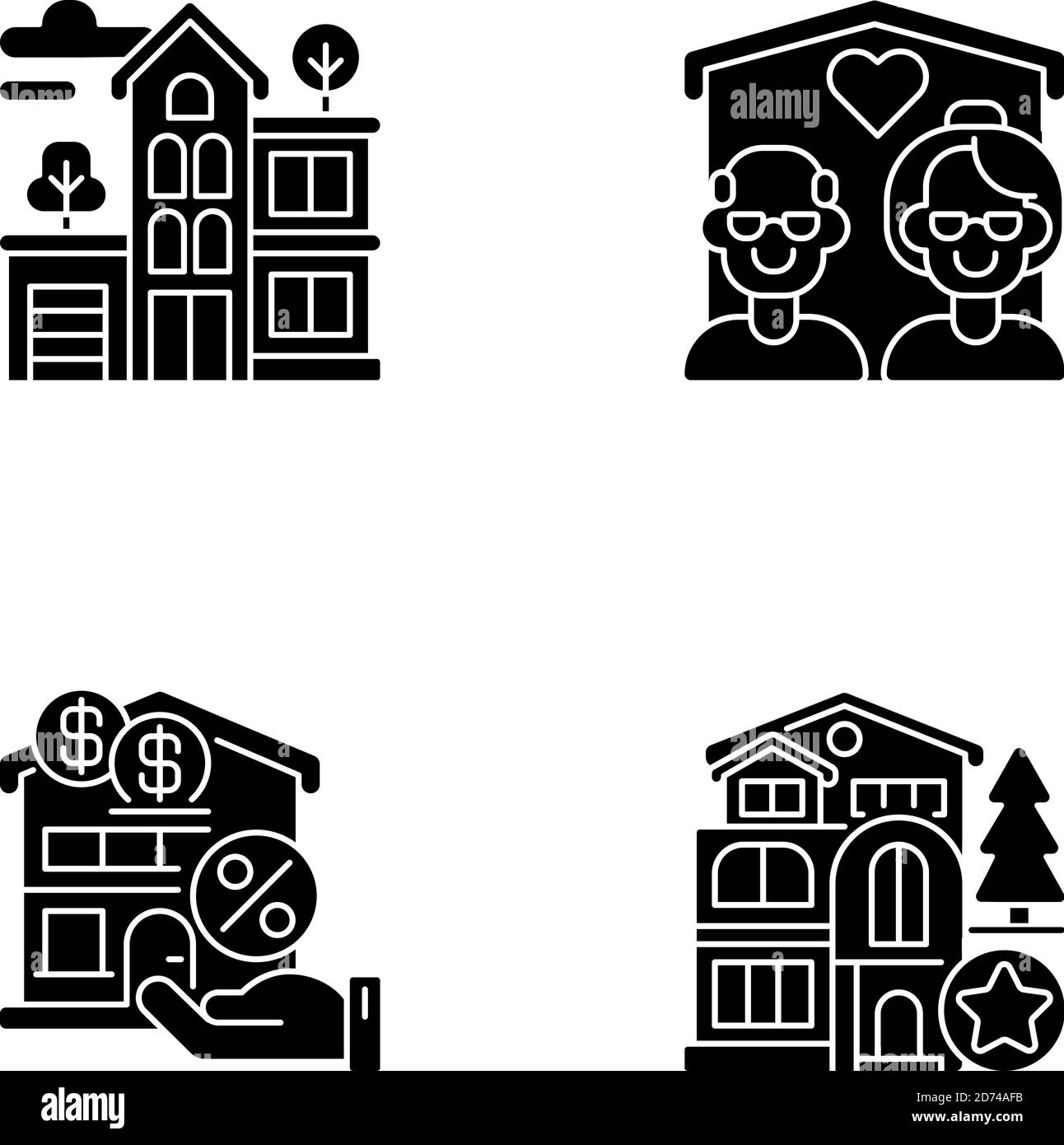 Building types black glyph icons set on white space Stock Vector Image ...