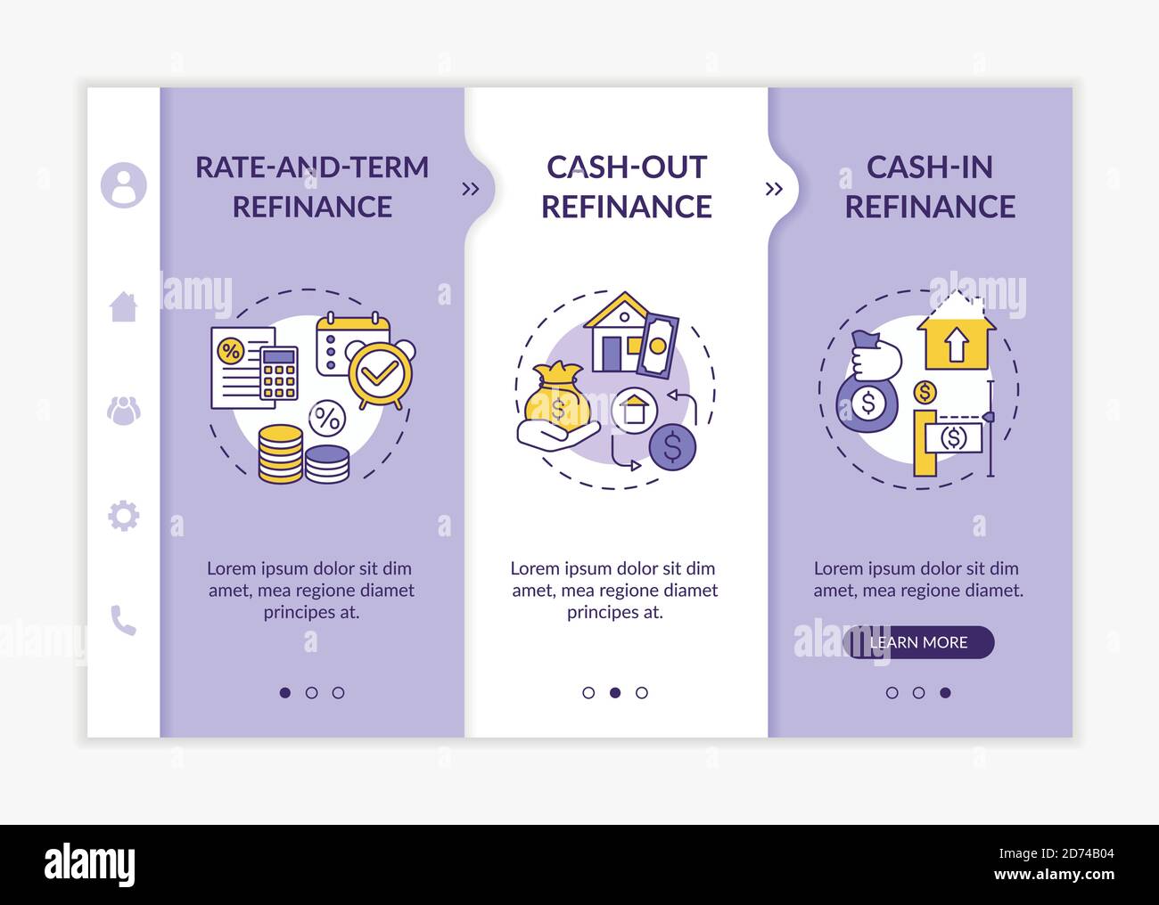 Mortgage borrowing types onboarding vector template Stock Vector