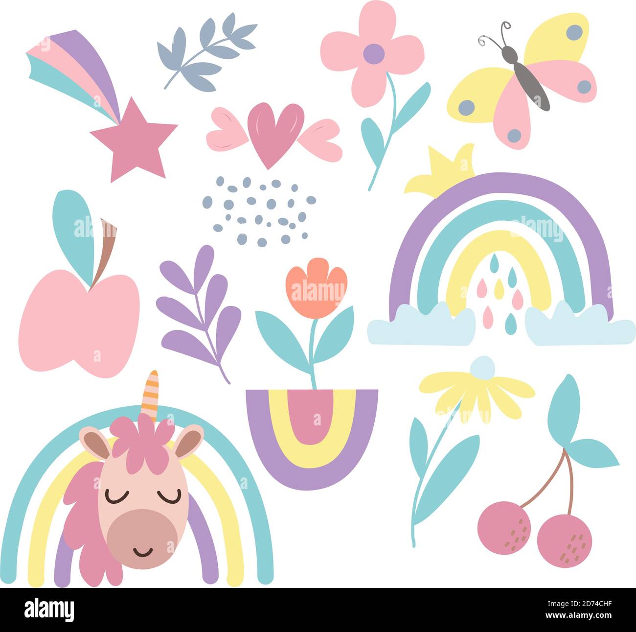 Image with a set of cute cartoon unicorn, rainbow, butterfly, flowers, fruits in vector graphics. For design, prints for children t-shirts, notebook Stock Vector Image & Art - Alamy Image with a set of cute cartoon unicorn, rainbow, butterfly, flowers, fruits in vector graphics. For design, prints for children t-shirts, notebook Stock Vector Image & Art - Alamy