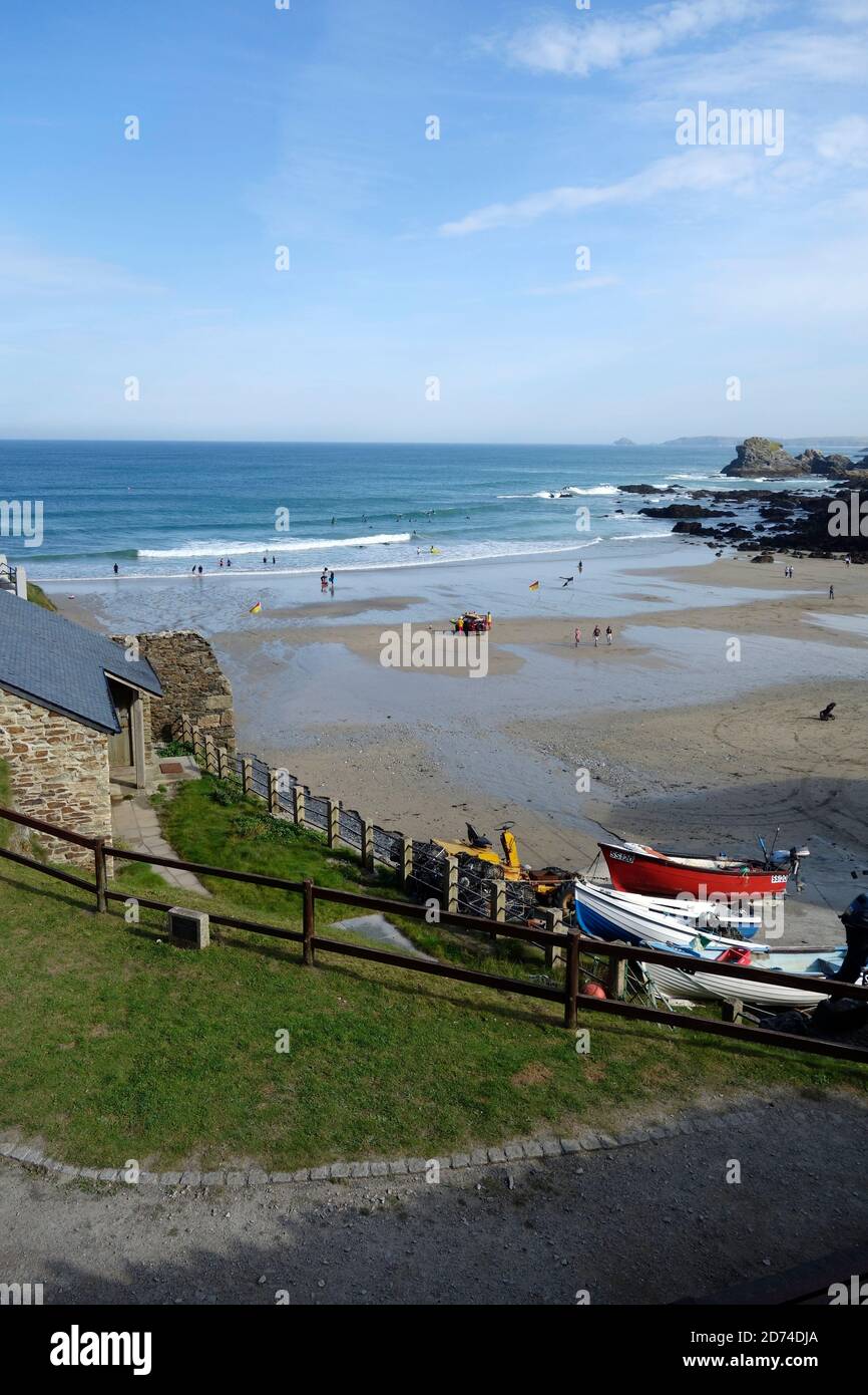 Trevaunance Cove and Beach, St Agnes, North Cornwall, England, UK in September Stock Photo