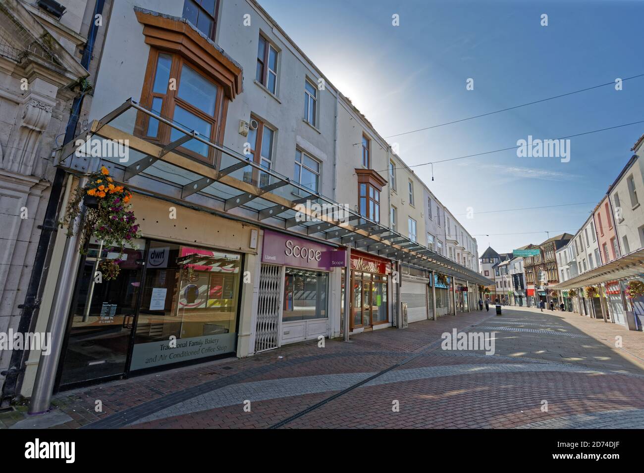 Pictured:  Stepney Street is deserted, Llanelli, Wales, UK. Sunday 27 September 2020 Re: Local lockdown has been in force due to the Covid-19 Coronavi Stock Photo
