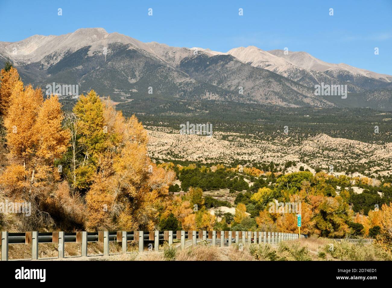 Beautiful Fall Drive on a Winding County Road in Salida, Colorado, USA.  Rocky Mountains. Stock Photo