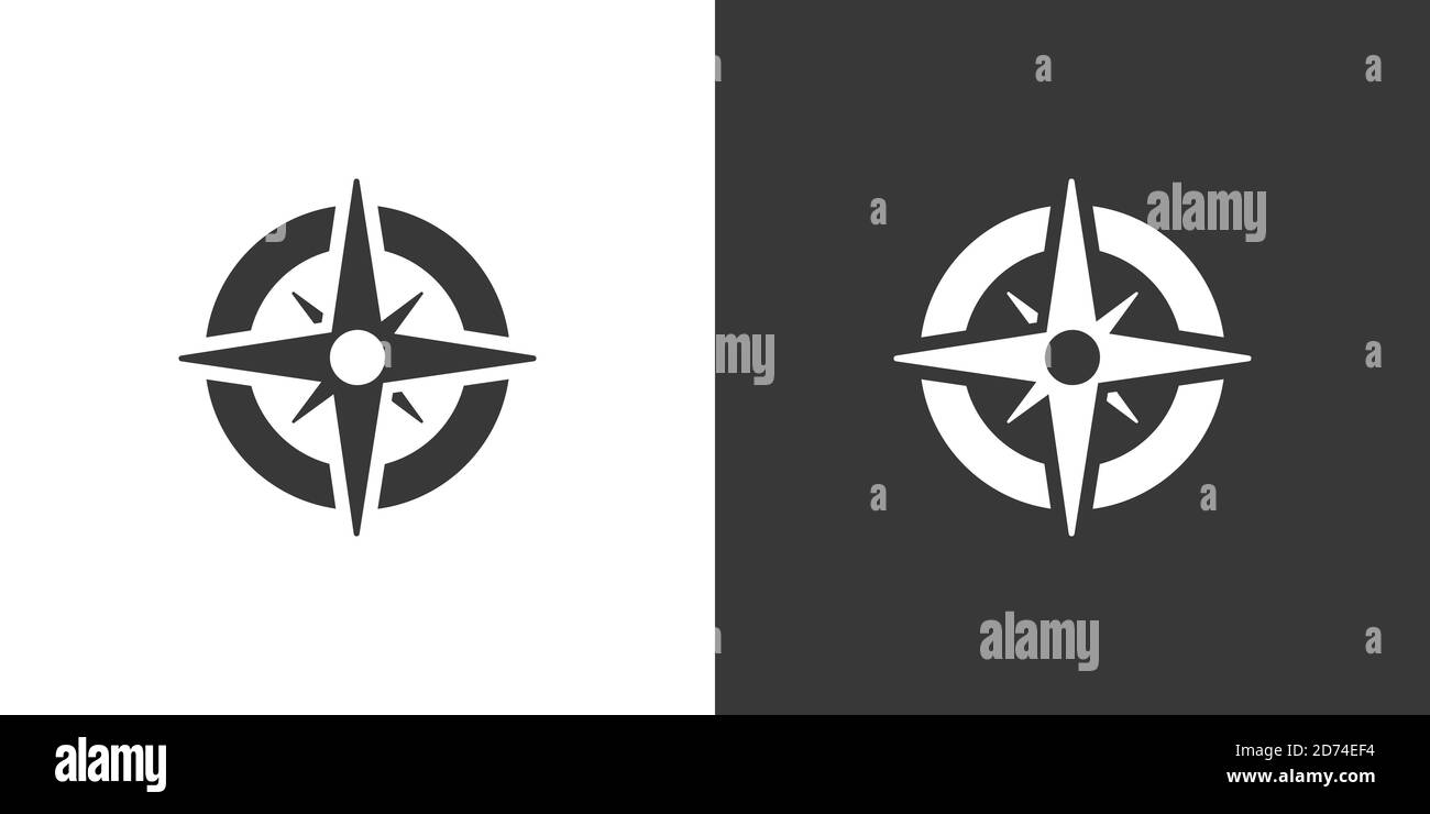 Wind rose sign. Compass. Isolated icon on black and white background ...