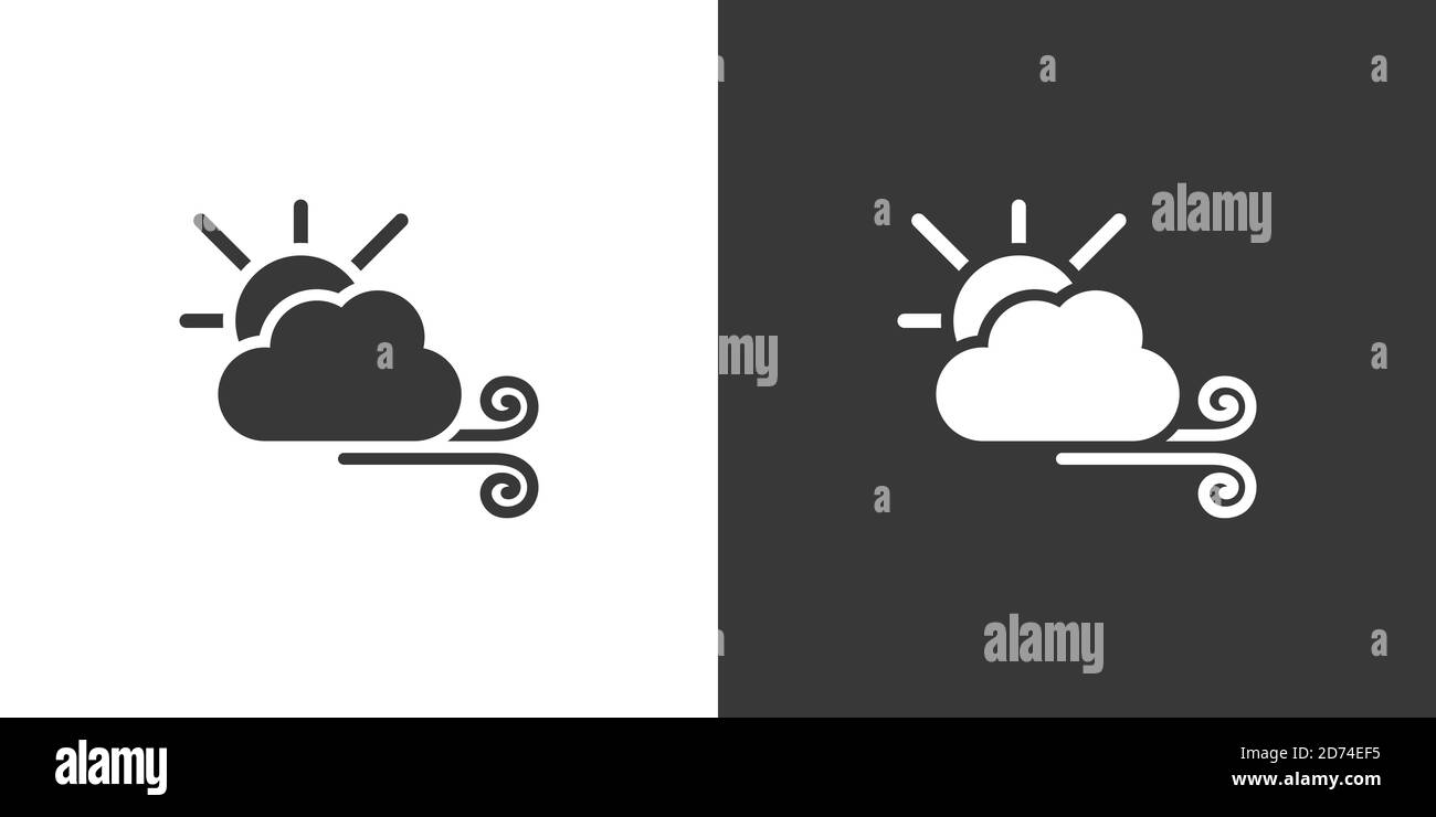 Wind, sun and cloud. Isolated icon on black and white background ...