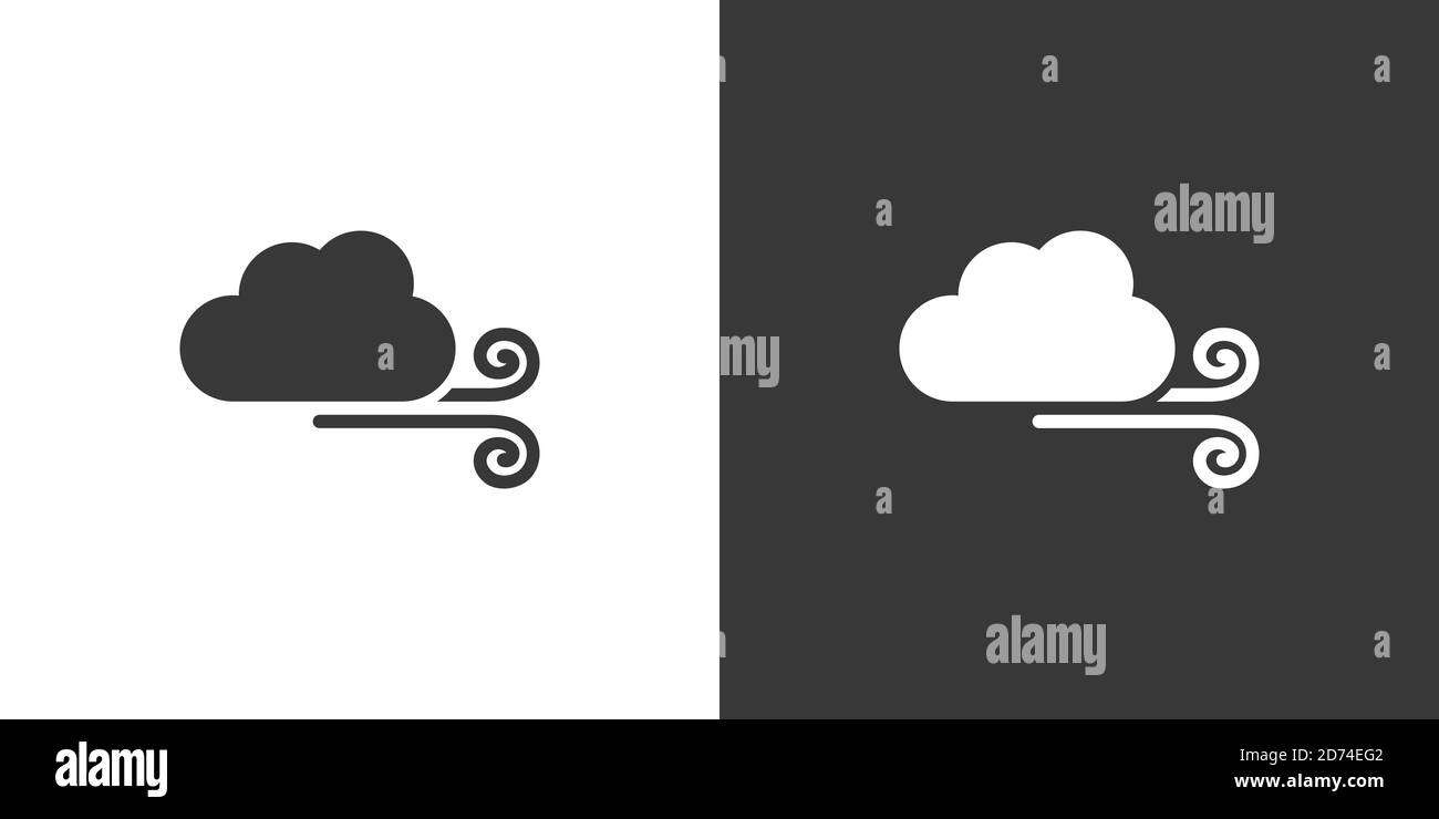 Wind and cloud. Isolated icon on black and white background. Weather ...