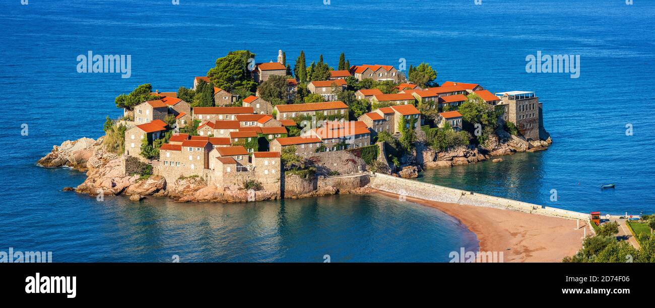 Sveti Stefan Island in the Adriatic Sea near Budva, Montenegro Stock Photo